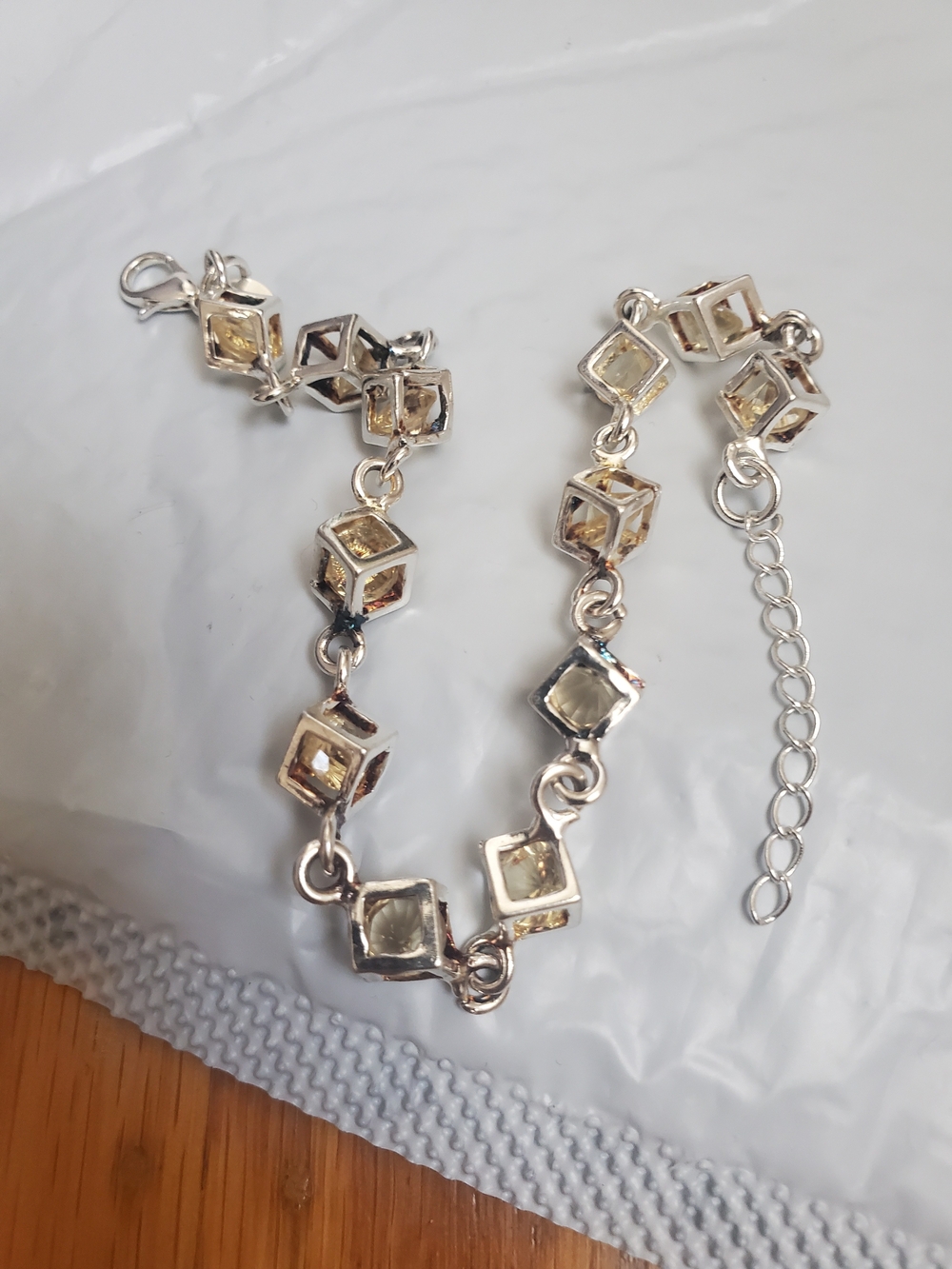 Silver Cube-Link Bracelet with Pale Yellow Stones Bracelet Womens